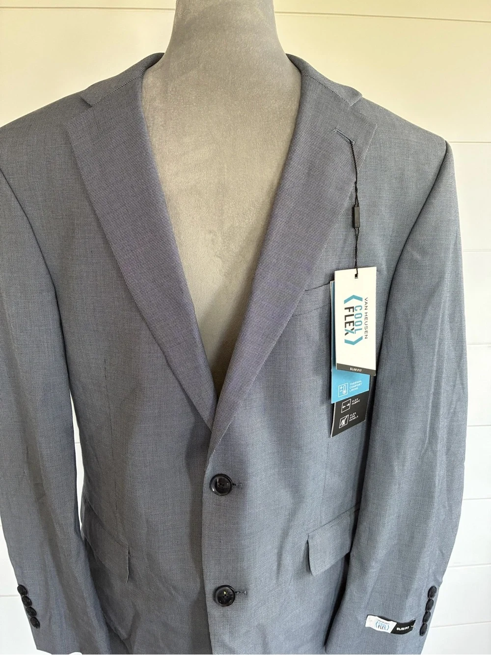Van Heusen Cool Flex Slim Fit Blue Suit Jacket 40 Short Stretch WrinkleRes